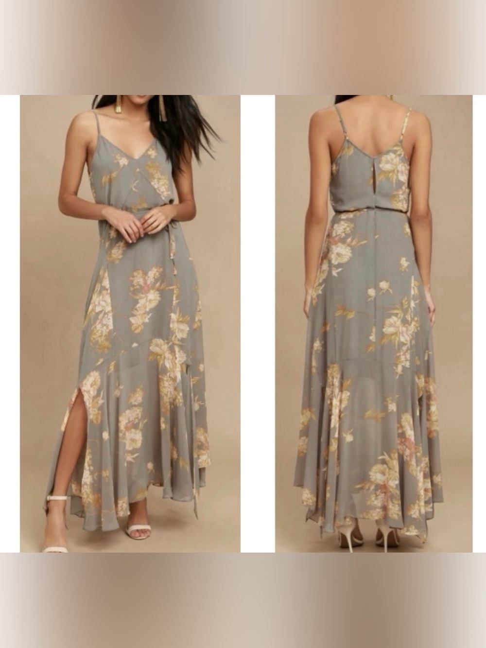 Dress Forum Gray Floral High Low Dress Feeling Freesia Gray Floral Print Maxi